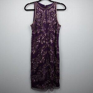 Adrianna Papell beaded sequin purple sleeveless cocktail dress-8